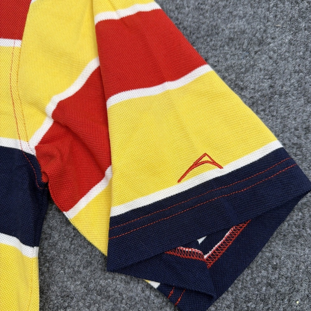 Acuity Mens L Yellow Striped Color Block Cotton Sports Polo Shirt - Picture 5 of 8